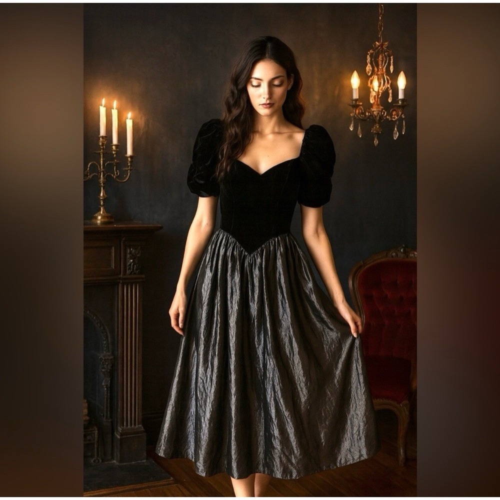 Priscilla Of Boston Velvet Puff Sleeve Princess Dress Womens Small Vintage 80s